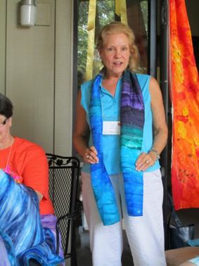 Lark Howell, conference organizer, wearing the scarf we made her